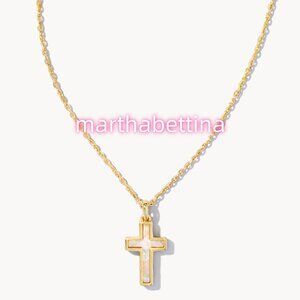 Cross Gold Pendant Necklace in White Lab Grown Opal